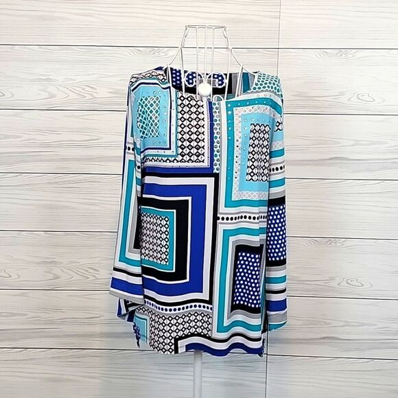 JM Collection tunic top silver stud embellishments- blue Women's Size M - Picture 1 of 10